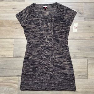 L.E.I. Girls Juniors Noel Knitted Sweater Dress Short Sleeve Size Large Espresso